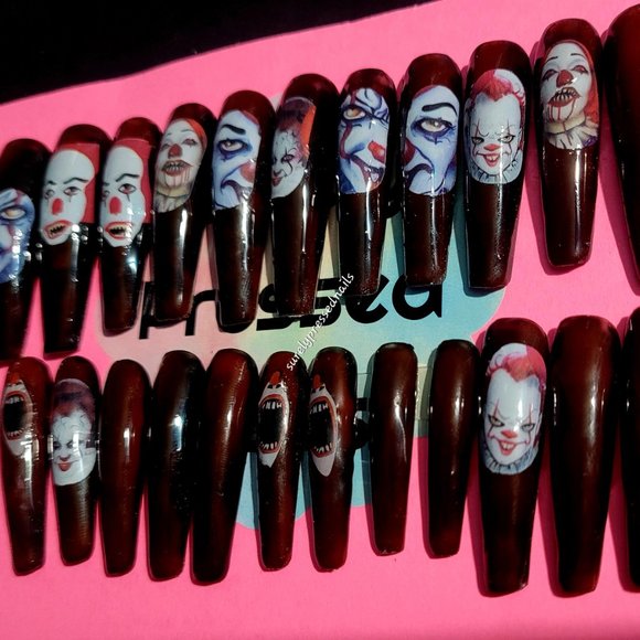 Bloody Rust Red Clown It Xl Ballerina Press on Nails Halloween - Picture 1 of 3